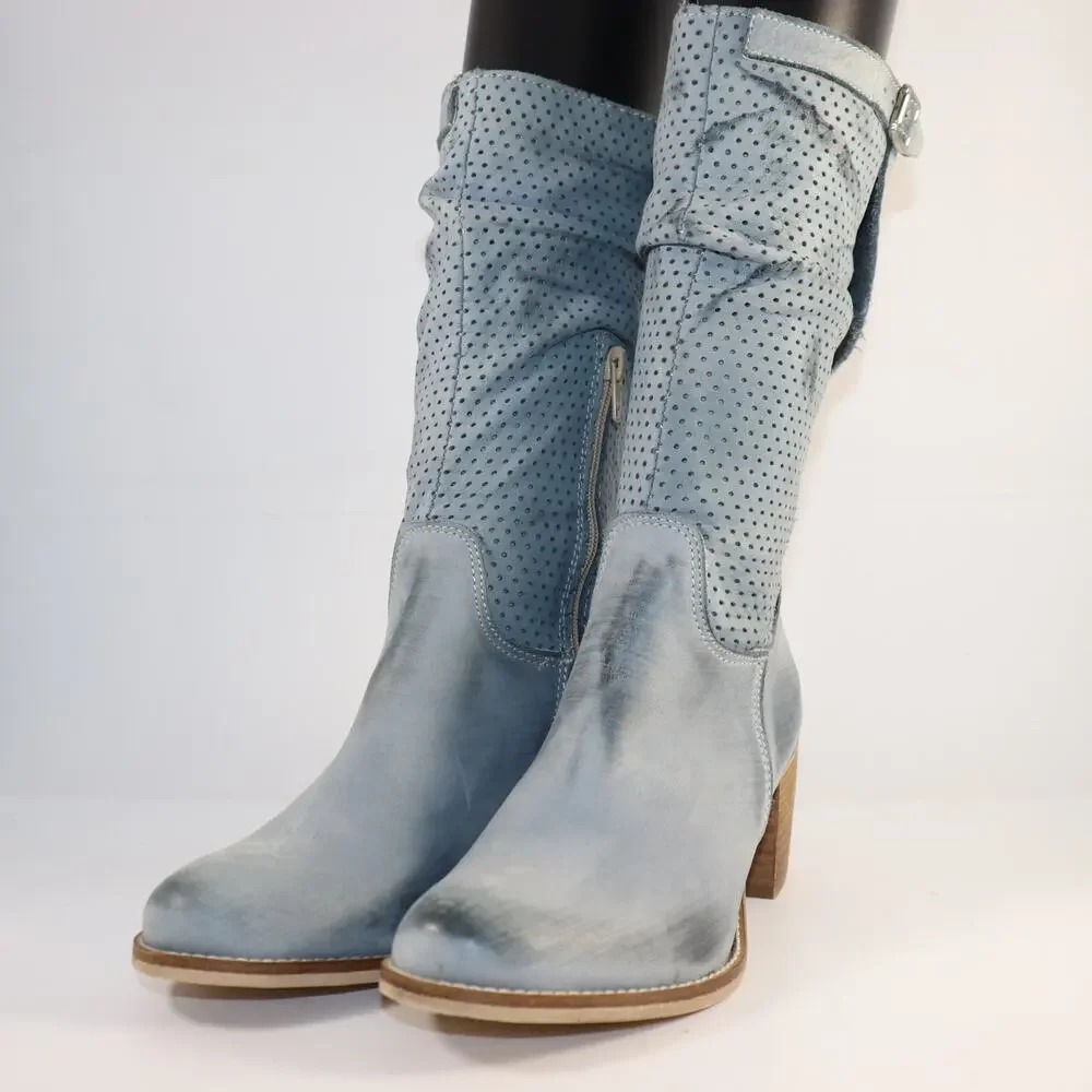 niu-LU Perforated Leather Mid-Calf Boots – Made in Italy‎ – EU 37